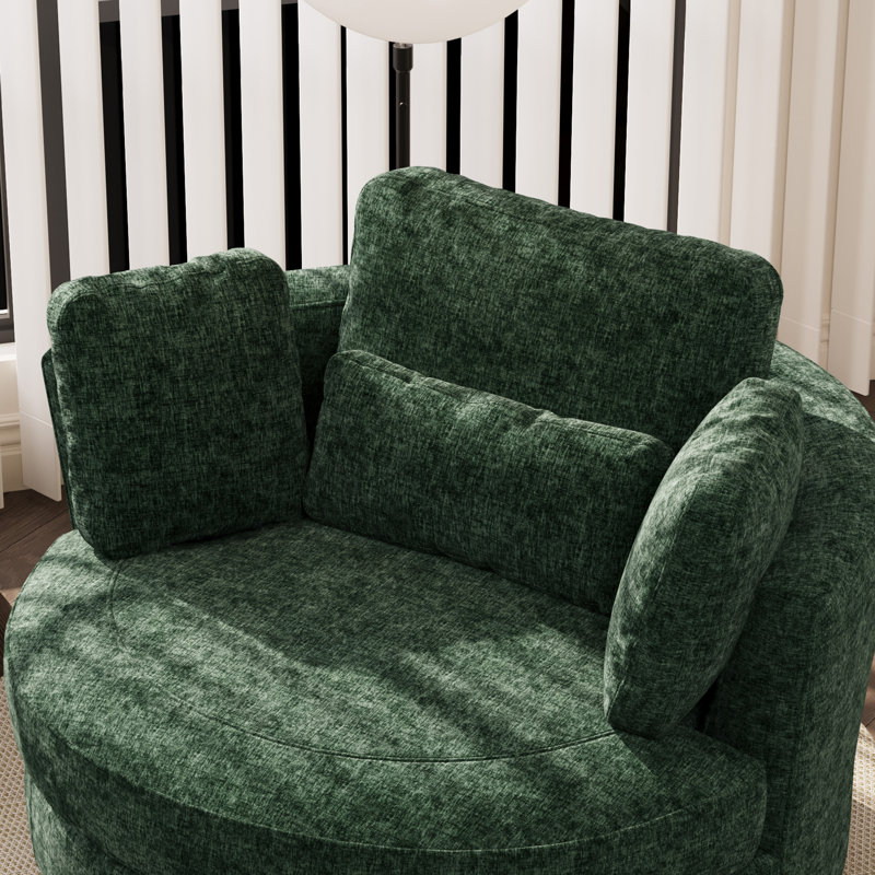Fauteuil d'appoint en tonneau pivotant surdimensionné rembourré, Chenille verte