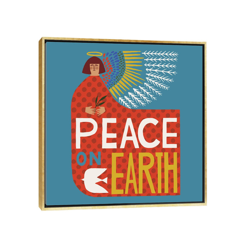 Peace Peace - reproduction d'art murale - toile encadrée, H 26 po x l 26 po, Impression encadrée sans passe-partout, Doré