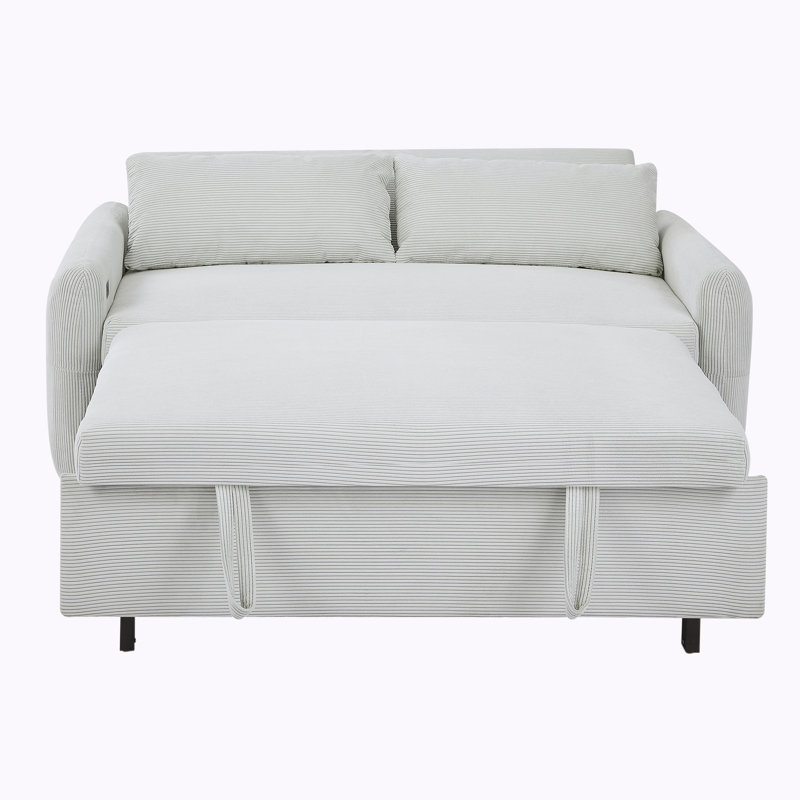 Manucy 57.48'' Upholstered Convertible Sofa, Light Gray Corduroy