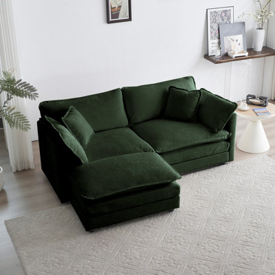 Chenille Two-Seater Sofa With 1 Footrest, 2 Seater L-Shaped Sectional With Ottoman,Loveseat With Ottoman For Small Living Space