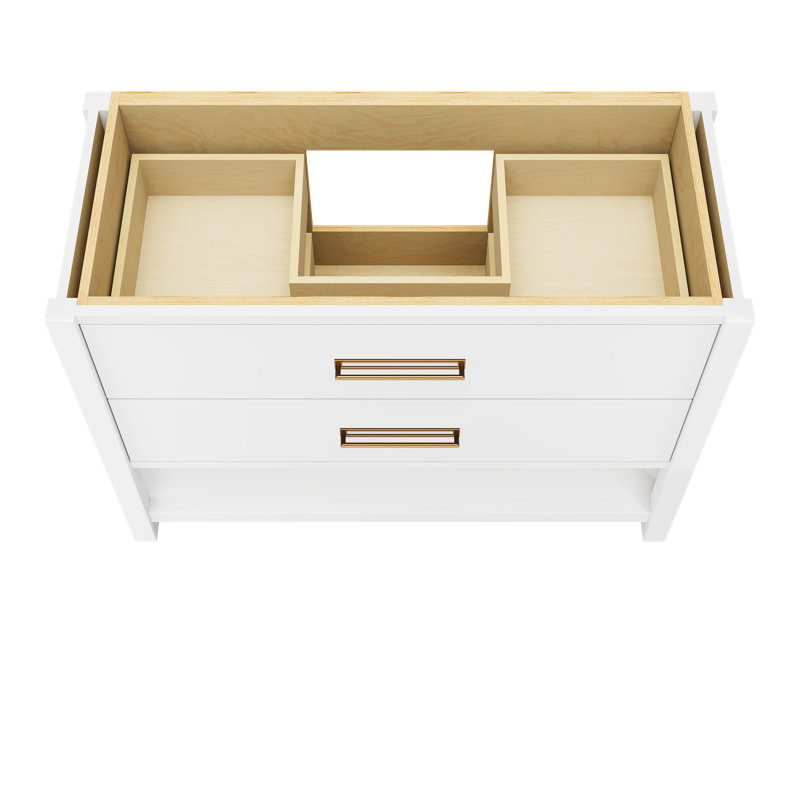 Kiawah Two-Drawer Single Bath Vanity, Pure White, Satin Gold, 48"