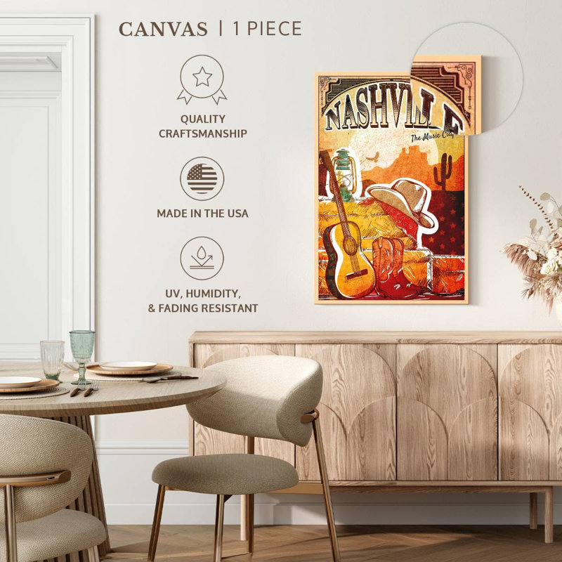 Nashville The Music City sur impression sur toile, H 30 po x l 20 po x P 1,25 po