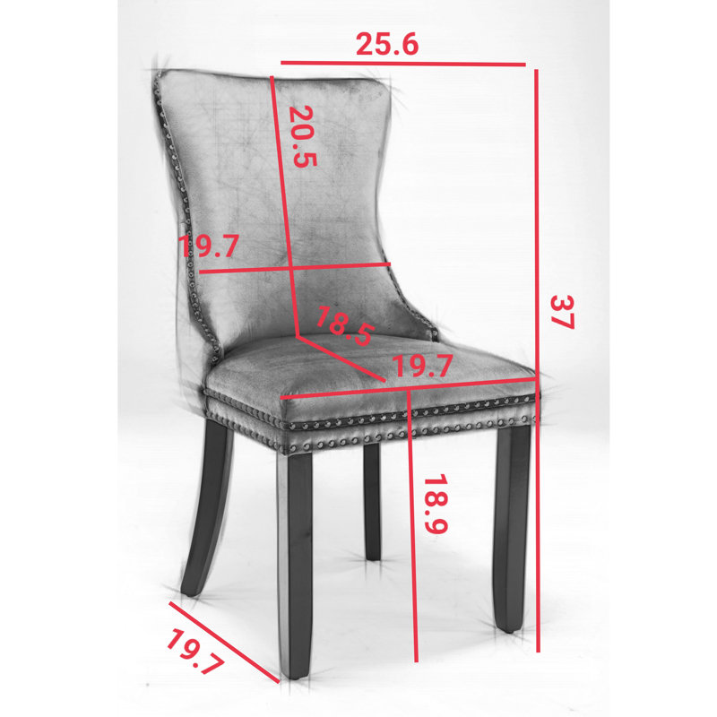 Upholstered Tufted Wing-Back Dining Chair with Backstitching Nailhead Trim and Solid Wood Legs, Set of 4, Black, Gray