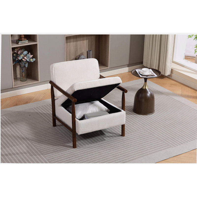 Chaise de rangement, fauteuil d'appoint moderne Mid-Century avec structure en bois, chaises de salon rembourrées avec coussin de taille, fauteuil de lecture pour véranda de chambre à coucher