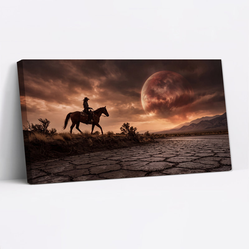 Art mural sur toile Cowboy on Horseback Under Giant, L 40 po x H 20 po