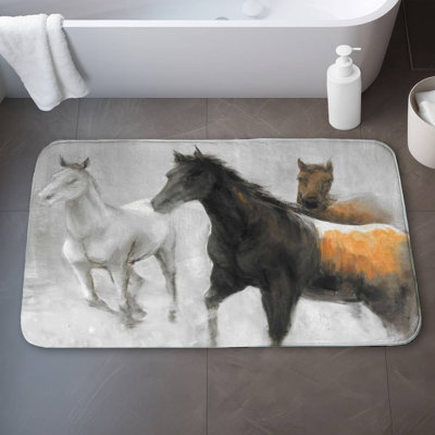 Abstract herd of horses Bath Mat with Non-Slip Backing - Quick Dry Memory Foam Bathroom Rug - Absorbent - Modern Plush Spa-Style - Machine Washable