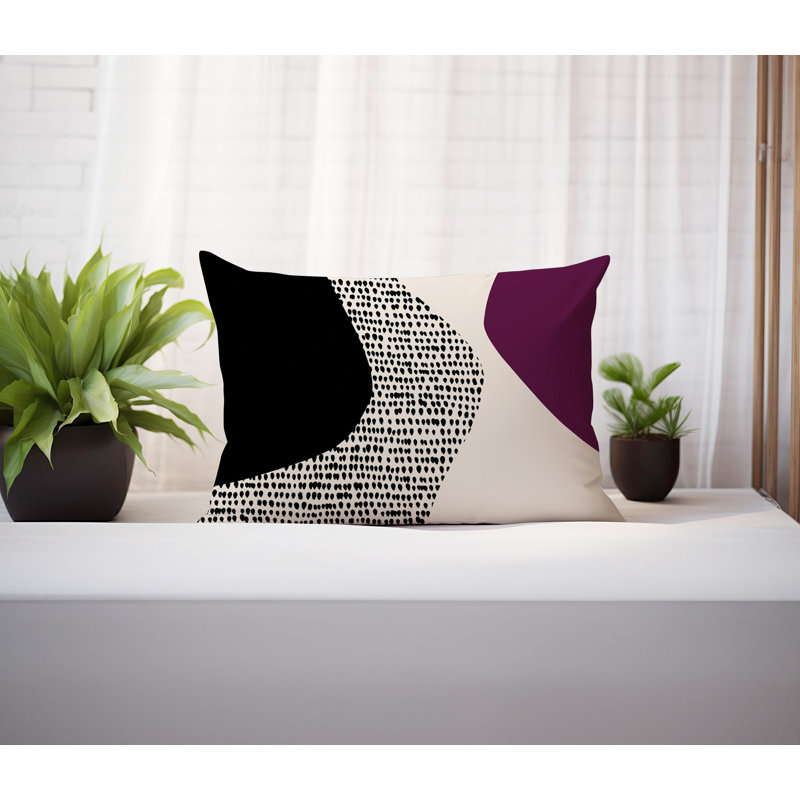 Coussin lombaire réversible intérieur / extérieur Vikka, H 14 po x l 20 po, Mauve / noir / blanc cassé