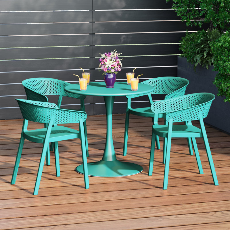 4-Person Outdoor Round Dining Set, 29" H x 31.5" W x 31.5" D, Teal, 4