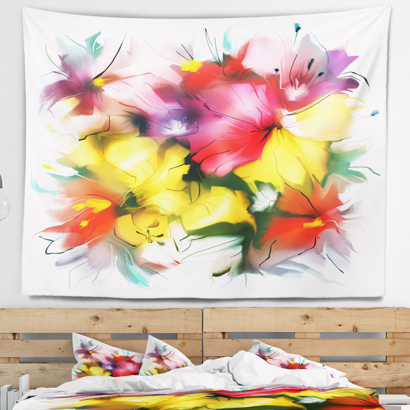 Fleurs texturées dans la tapisserie de teintes multiples, H 50 po x l 60 po