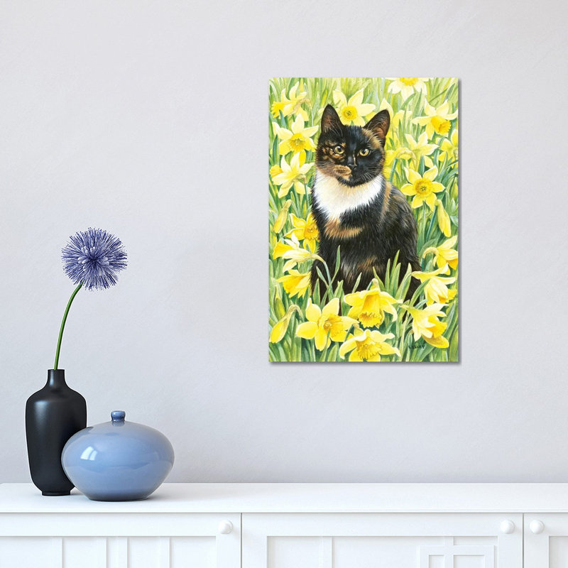Motley In Wild Daffodils by Ivory Cats - Wrapped Canvas Print, 30.48 cm H x 45.72 cm W