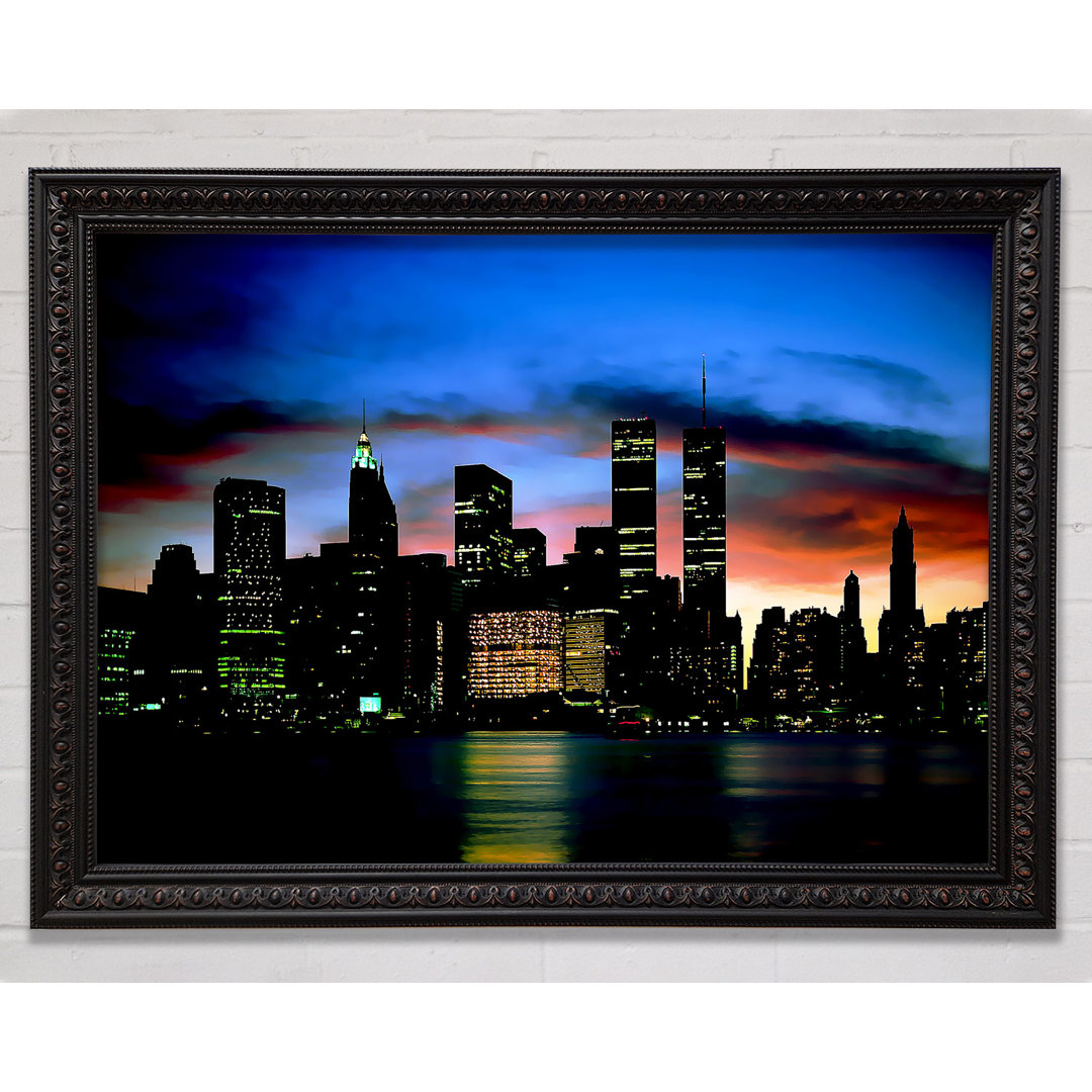 New York City Twin Towers At Night - Einzelne Bilderrahmen Kunstdrucke