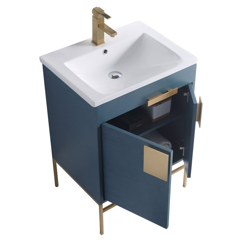 Ensemble de meuble-lavabo simple 24 po Maisie, Laiton satiné, Bleu français