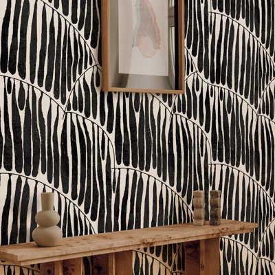 Black Abstract Leaf Pendant Wallpaper