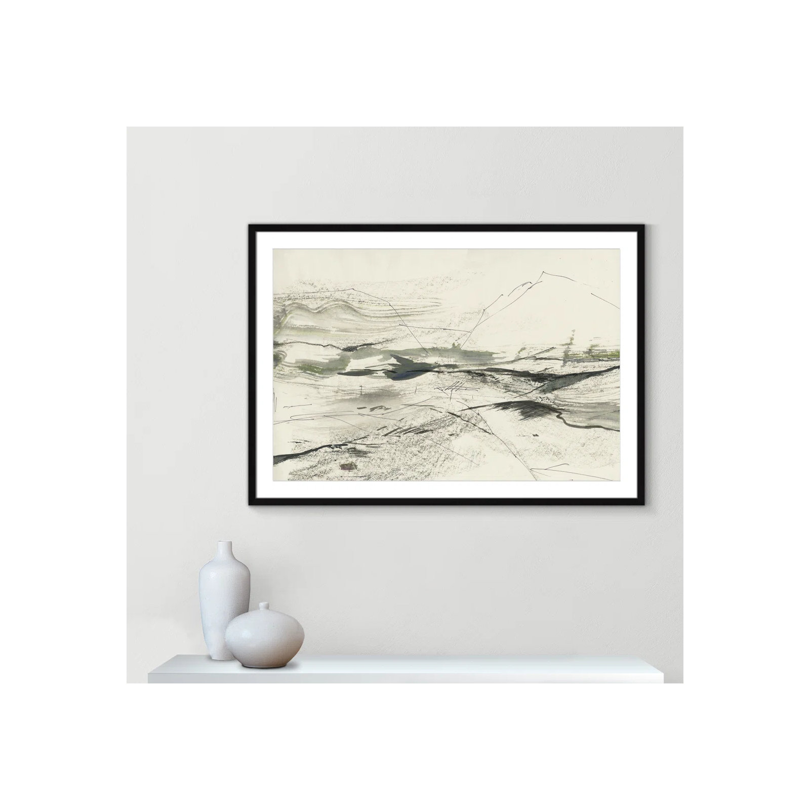 Green Sketches by PI Studio, White, Black Box Picture Framed, 29.5" H x 41.5" W x 1.25" D