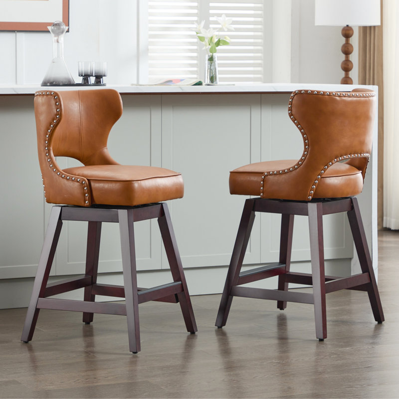 26" Solid Wood Swivel Counter Stool, Brown, 2
