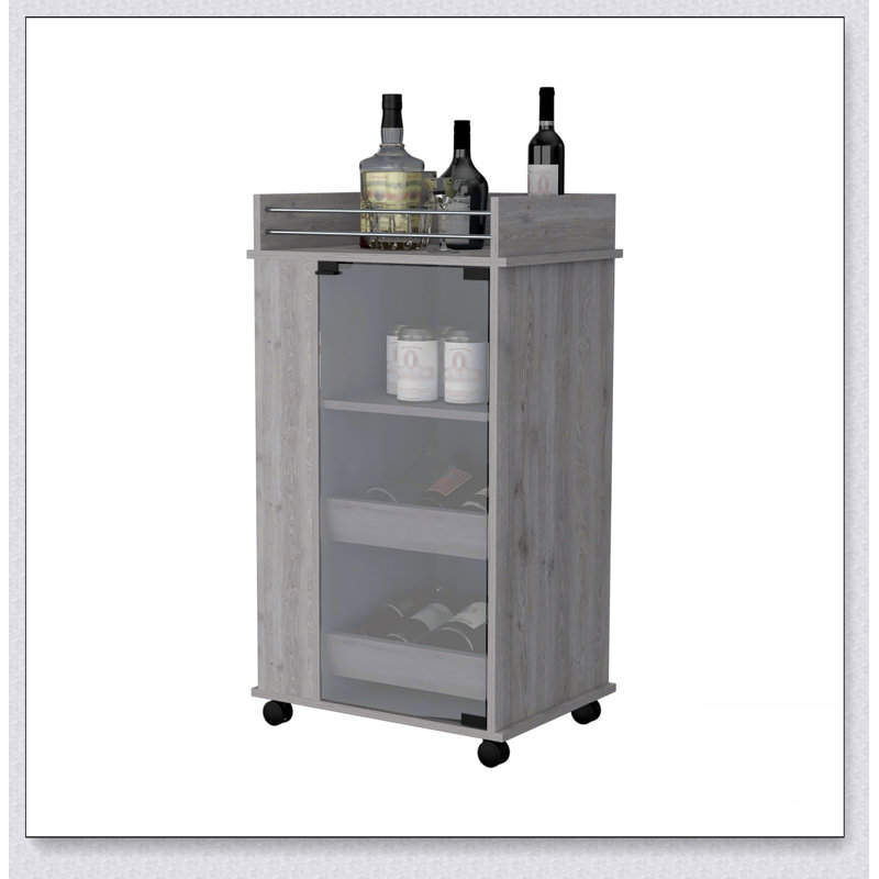 Chariot-bar avec porte en verre Willow Park, porte-bouteilles, roulettes pour faciliter le déplacement et rangement supplémentaire