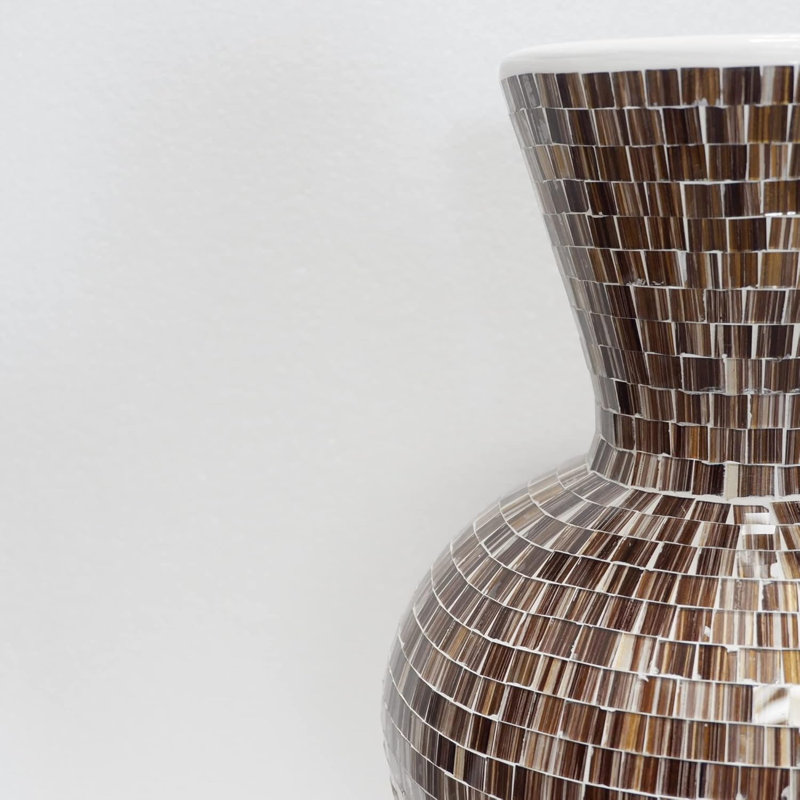 Zorigs Floor Vase, 24 Inch Mosaic Vase – Tall Cylinder Made of Terracotta with Brown Glass Mosaic Pieces – Handcrafted Decorated Home Décor Accent Piece for Bedroom, Living Room, Office