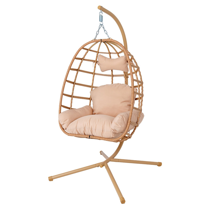 Balancelle d'extérieur suspendue en rotin avec double corde robuste, Beige, Yellow