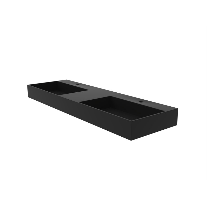 Juniper 60" Rectangular Modern Wall Mounted Bathroom Sink with Concealed Drain Plate - Black, Black, Single