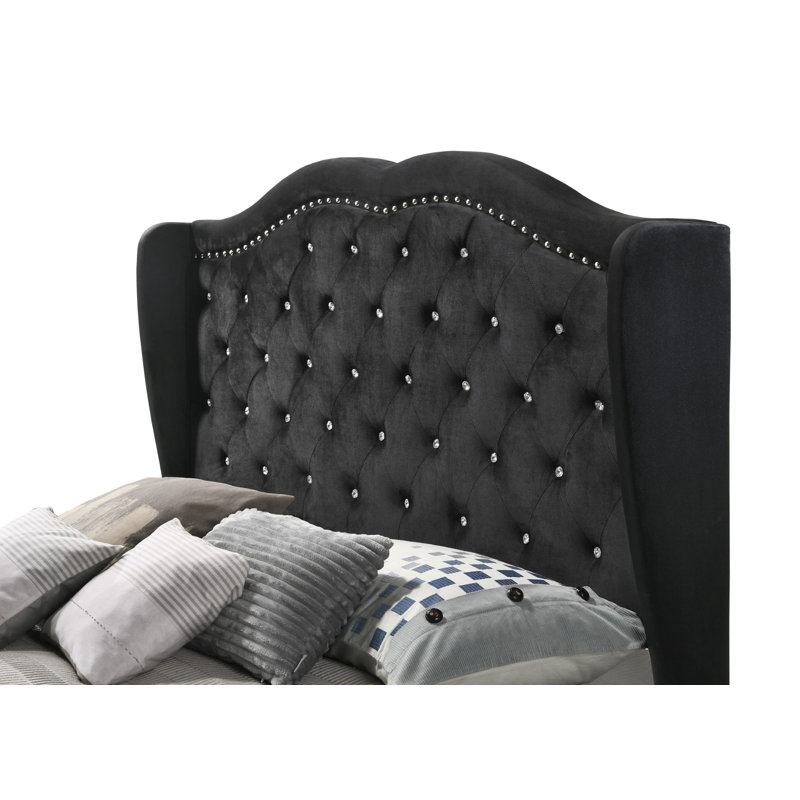 Lit tapissier standard capitonné Tess, Grand, Noir
