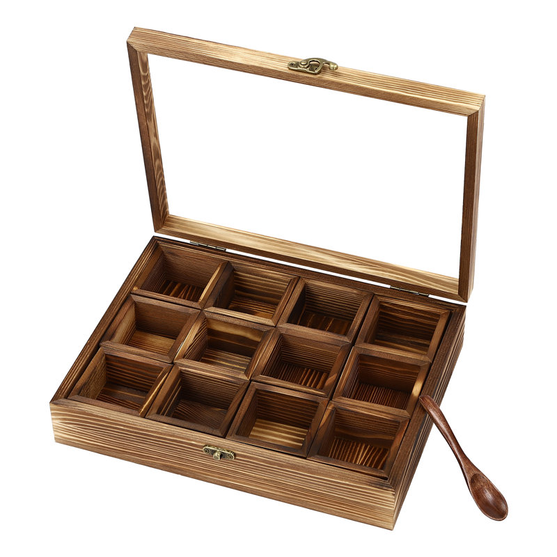 Wooden Spice Box with 12 Containers with Wooden Spoon