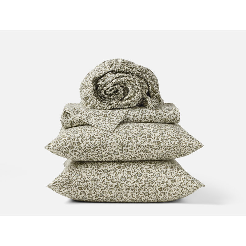 Organic Print Percale Sheet Set, Twin, Olive Asterid
