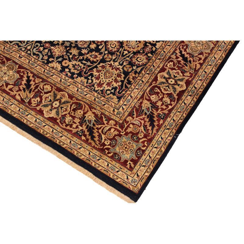 Tapis beige / rouge / bleu marine en laine noué à la main à motif oriental 8 pi 2 po x 10 pi 1 po Roby