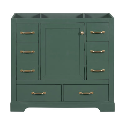 Meuble-lavabo 36 po sans lavabo, base d'armoire seulement, six tiroirs, diviseur de tiroir multifonctionnel, tablette réglable, vert