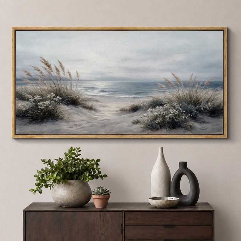 «Beach Path with Dunes and Sea Oats Coastal Landscape», très grande impression sur toile encadrée, Naturel