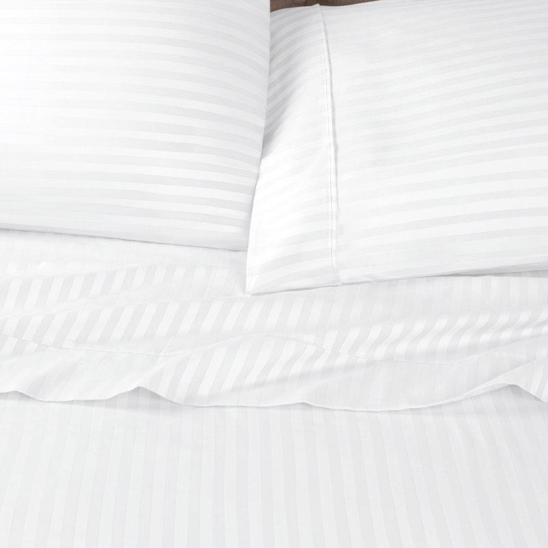 Traditional Egyptian Cotton Sateen Striped Pillowcase Set, King, White