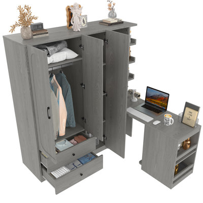 Armoire-penderie multifonctionnelle avec bureau pliable