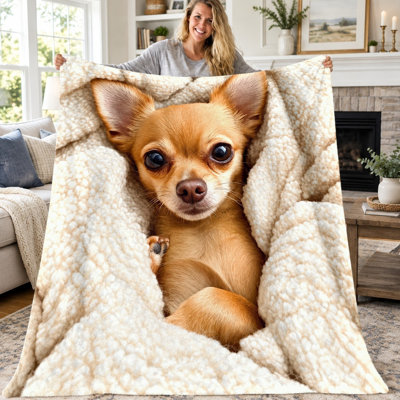 Couverture Chihuahua (1 pièce), jeté en flanelle à motif chiot mignon, ultra douce, confortable, légère et chaude, idéale pour canapé, lit, salon, chambre d'étudiant, bureau, voyage, décoration intérieure, couverture toutes saisons, lavable à la machine, cadeau de pendaison de crémaillère pour les fêtes