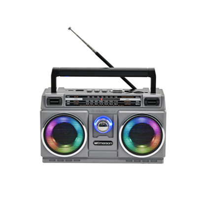 Haut-parleur portatif Bluetooth® avec radio et batterie rechargeable Emerson - argent
