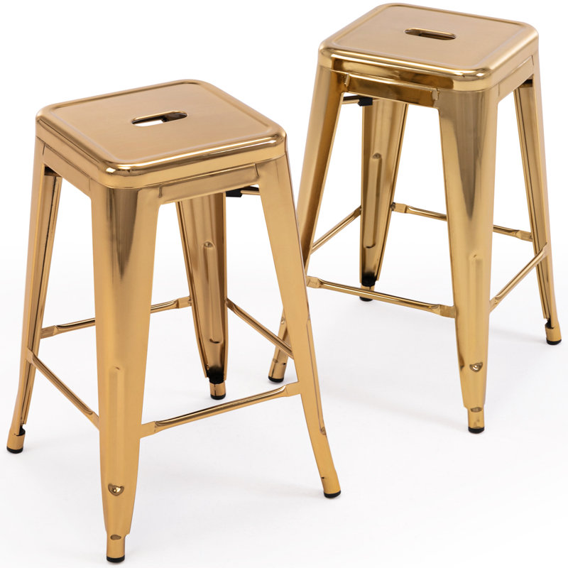 Ensemble de 2 tabourets de bar empilables en métal, tabourets de bar à hauteur de comptoir, tabourets de patio industriels de 24 pouces et tabourets sans dossier
