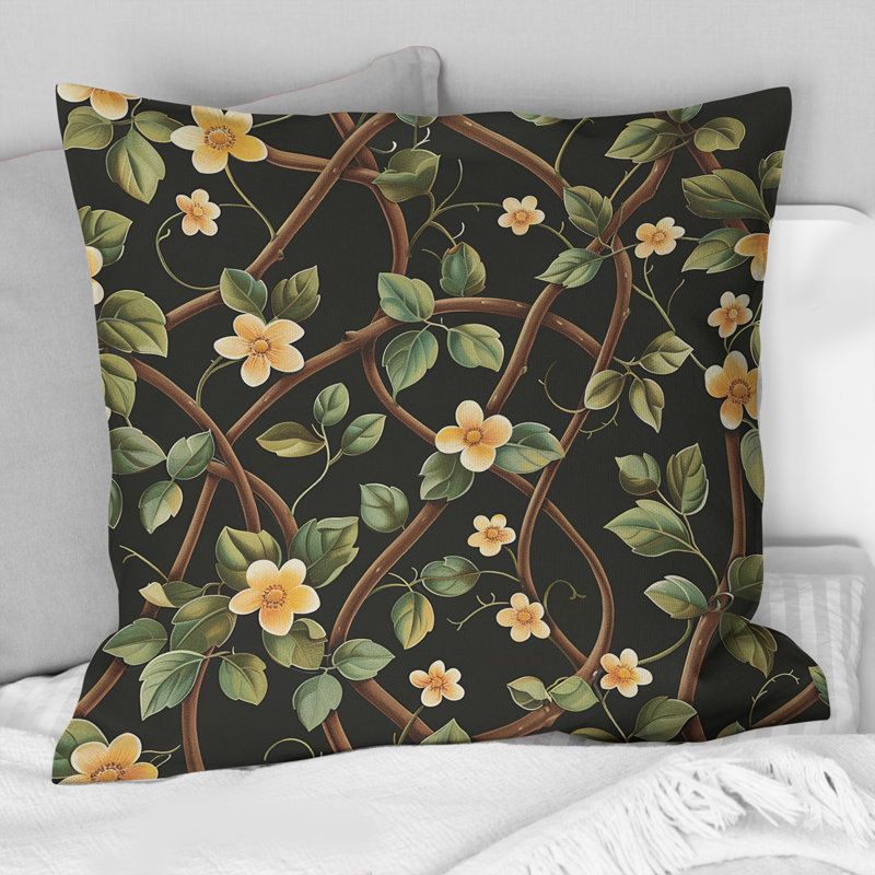 Vignes vertes et brunes - coussin décoratif moderne, H 18 po x l 18 po