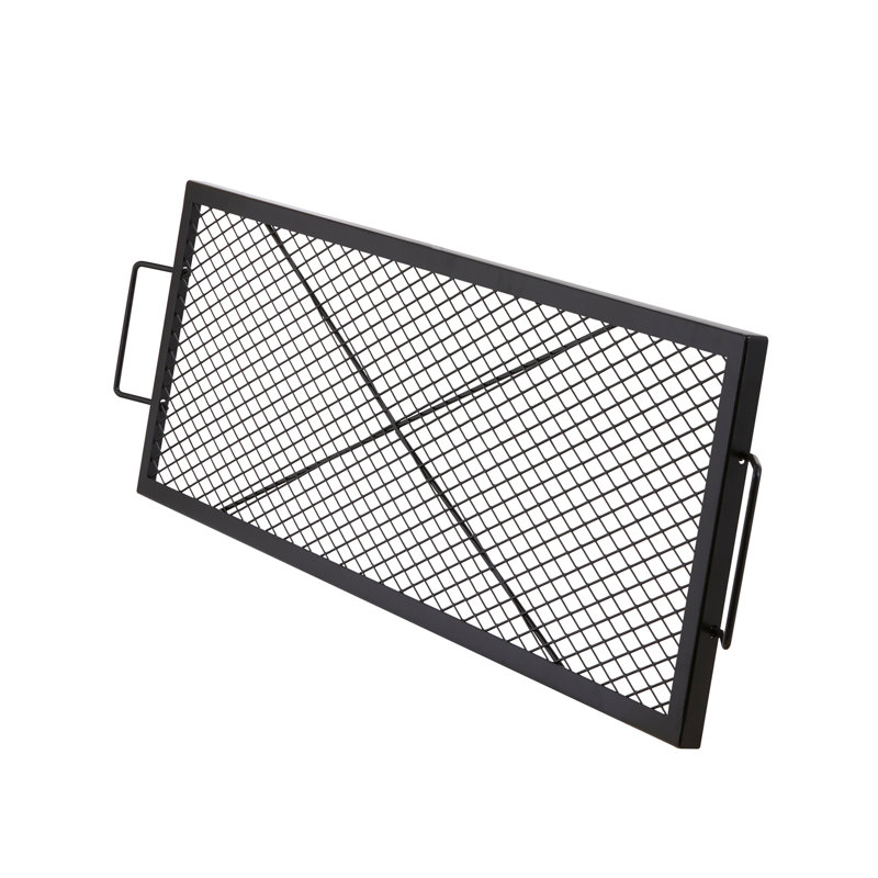 Foyer de cuisson rectangulaire en forme de foyer, acier robuste de 44 pouces, batterie de cuisine de camping portable, grande surface pour plusieurs aliments, barbecue résistant aux températures élevées, grille barbecue en acier, poignée facile à transporter,