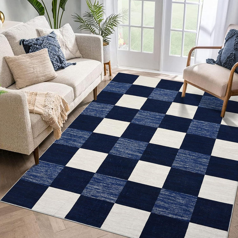 Runner Rugs Living Room Washable 2x6 Area Rugs Ultra-Thin Foldable Modern Print Decorative Plaid Rugs Bedroom Dining Room Brown Taupe & Cream