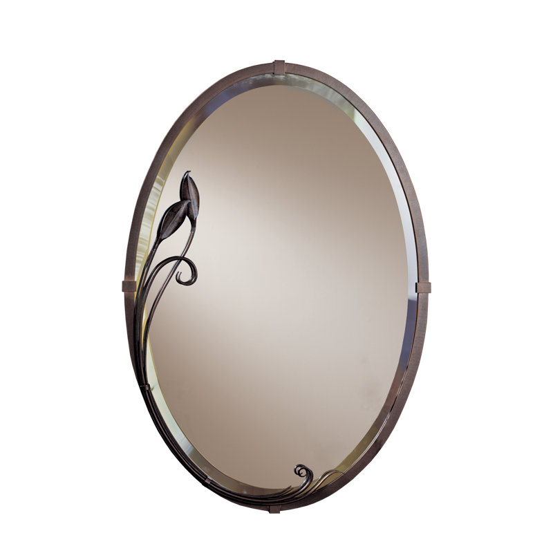 Beveled Oval Accent Mirror with Leaf, Bronze