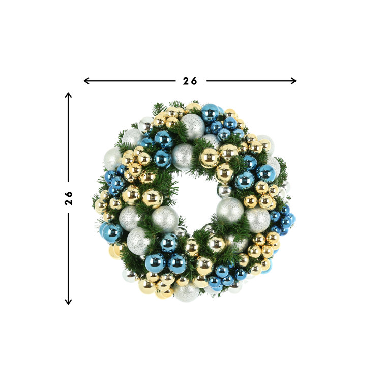 The Holiday Aisle® Evergreen Wreath with Silver, Blue and Gold ...