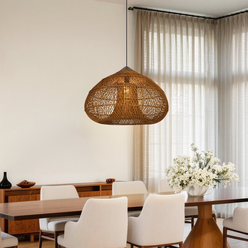 Large Dome Boho Rattan Pendant Light for Dining Room