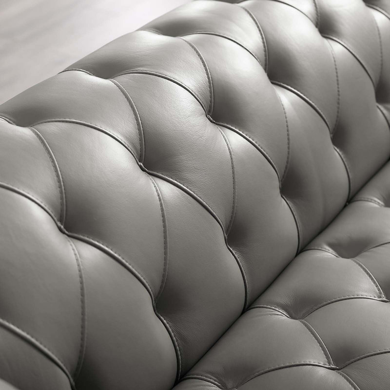 Fauteuil Chesterfield en cuir capitonné à boutons Idyll, Cuir véritable gris