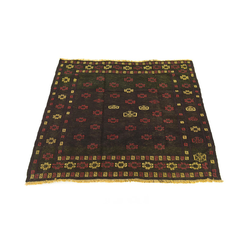 Tapis de zone en laine vert 4 pi 2 po x 4 pi en laine one-of-kind-noué la main Earley