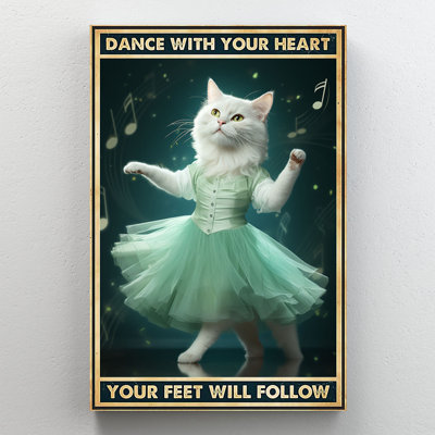 Danse avec votre cœur, chat blanc en tutu menthe, art mural sur toile - Décoration de salon, de chambre à coucher ou de bureau