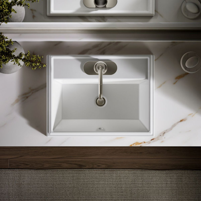 Tresham® Ceramic Rectangular Drop-In Bathroom Sink with Overflow, Single, White