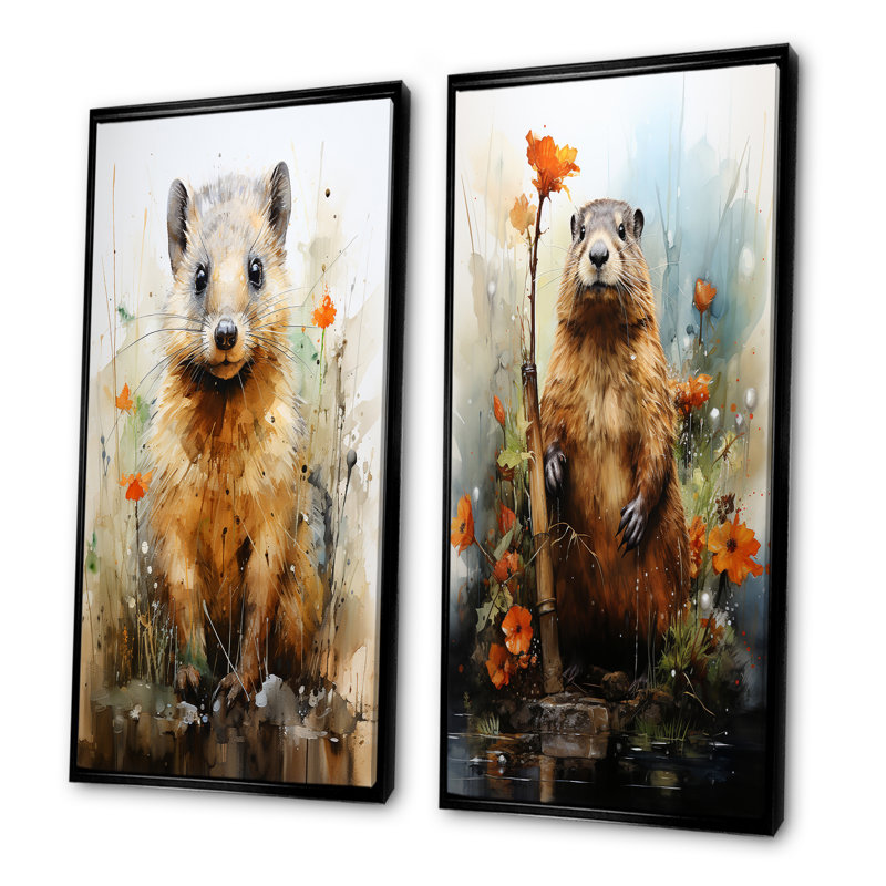 «Beaver Dreams» - ensemble d'art mural sur toile Beaver, H 28 po x l 25 po, Cadre noir