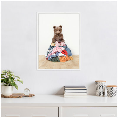 ThreeBearsOnLaundryPileScandiStyle by Amy Peterson Framed Canvas Wall Art Print