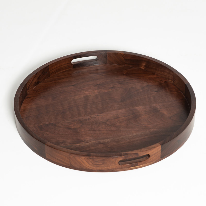 Arooj Round Solid Walnut Serving Tray, 2.2" H x 22" W x 22" D