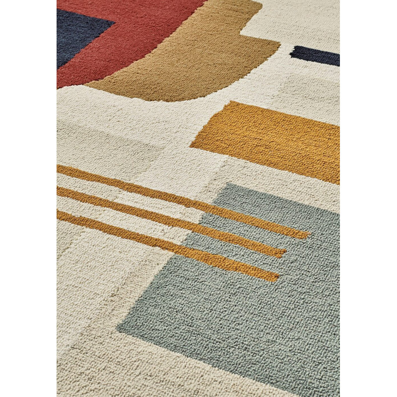 Artopia Hand Tufted Wool Abstract Area Rug in Navy/Brown/Red/Gray, Rectangle 5'7" x 7'10"