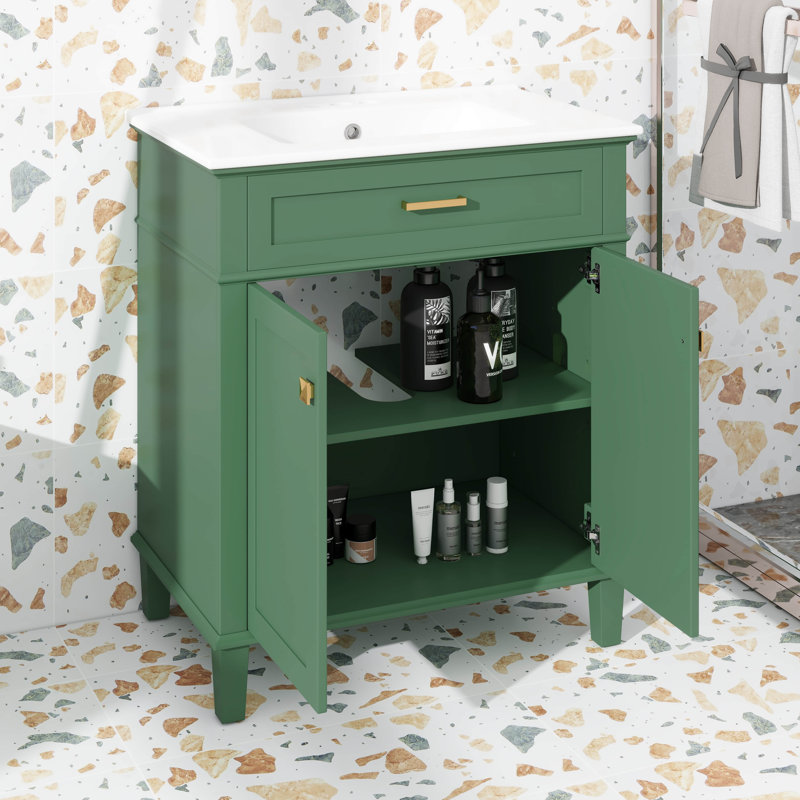 Meuble-lavabo 30 po avec lavabo en céramique, Vert