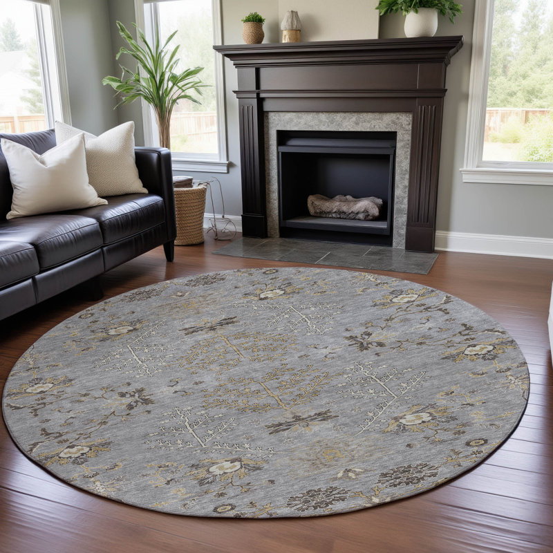 Premium Machine Washable Gurubaksh AMF1156 Floral Rug, Round 8'